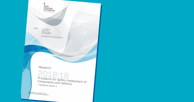 Forskningsrapport med titeln "Procedure for Safety Assessment of Components with Defects", utgåva 5, mot en blå bakgrund.