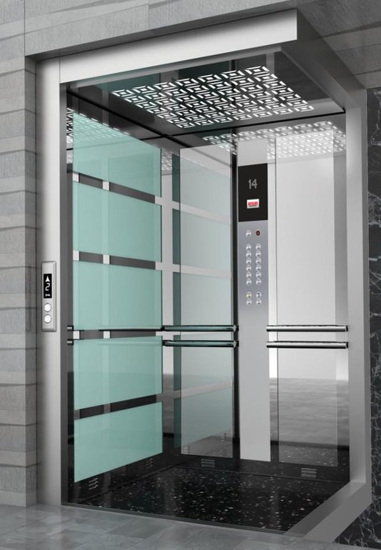 glass-walled elevator