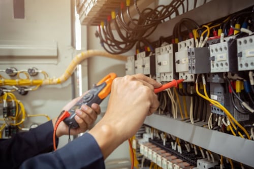 close-up of an inspection of an electrical instalation